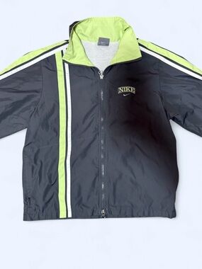 Vintage Nike Womens Gray Windbreaker Jacket Full Zip Embroider Logo Stripe Small